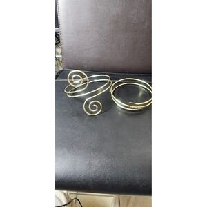 Gold Swirl Upper Arm Cuff and Hammered Wrap Bracelet Set Boho Jewelry